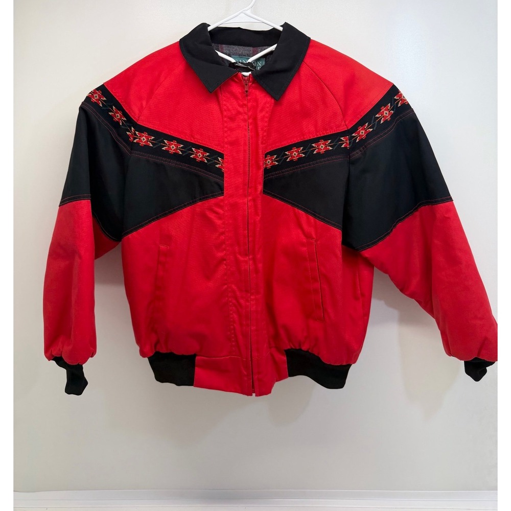 Vtg Canyon Guide Outfitters Mens XL Red Blanket Lined Southwestern Aztec Jacket